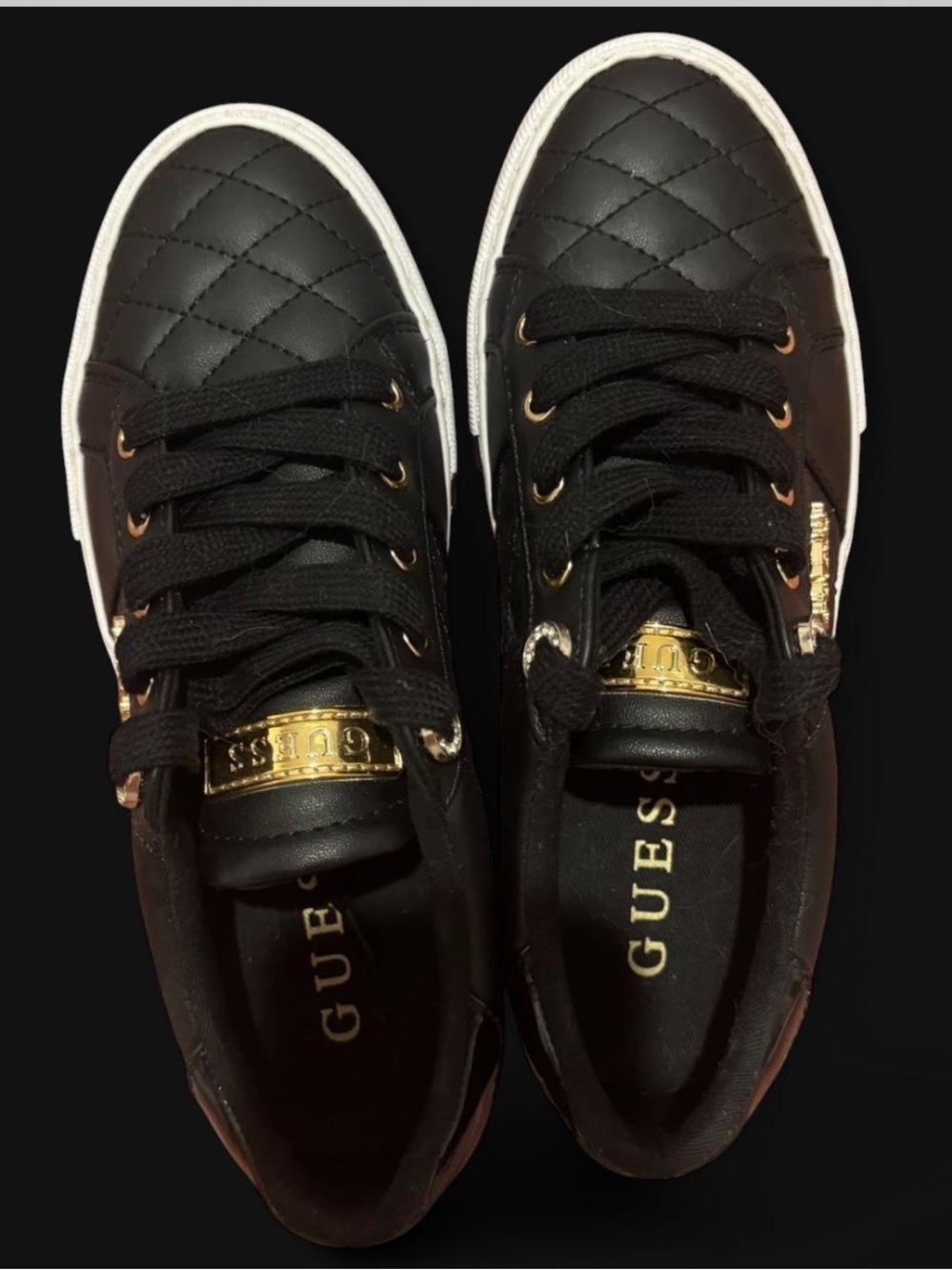 GUESS Black Quilted Sneakers with Gold Accents